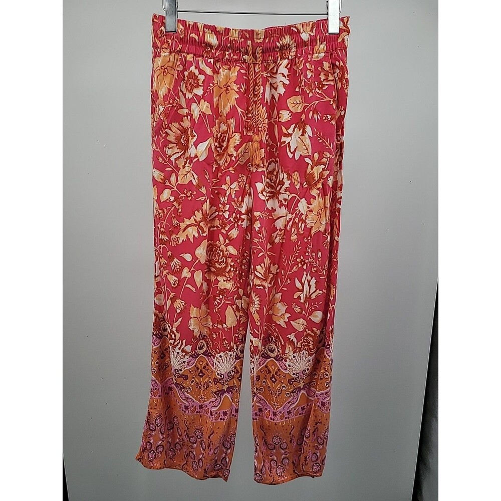 Anthropologie Floral Wide Leg Pants Sz M Beachy Vacation Resort Cruise Boho